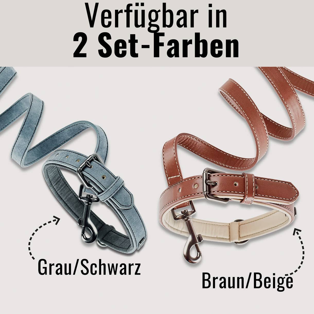 Halsband und Leinen Set – Veganes Leder - Grau