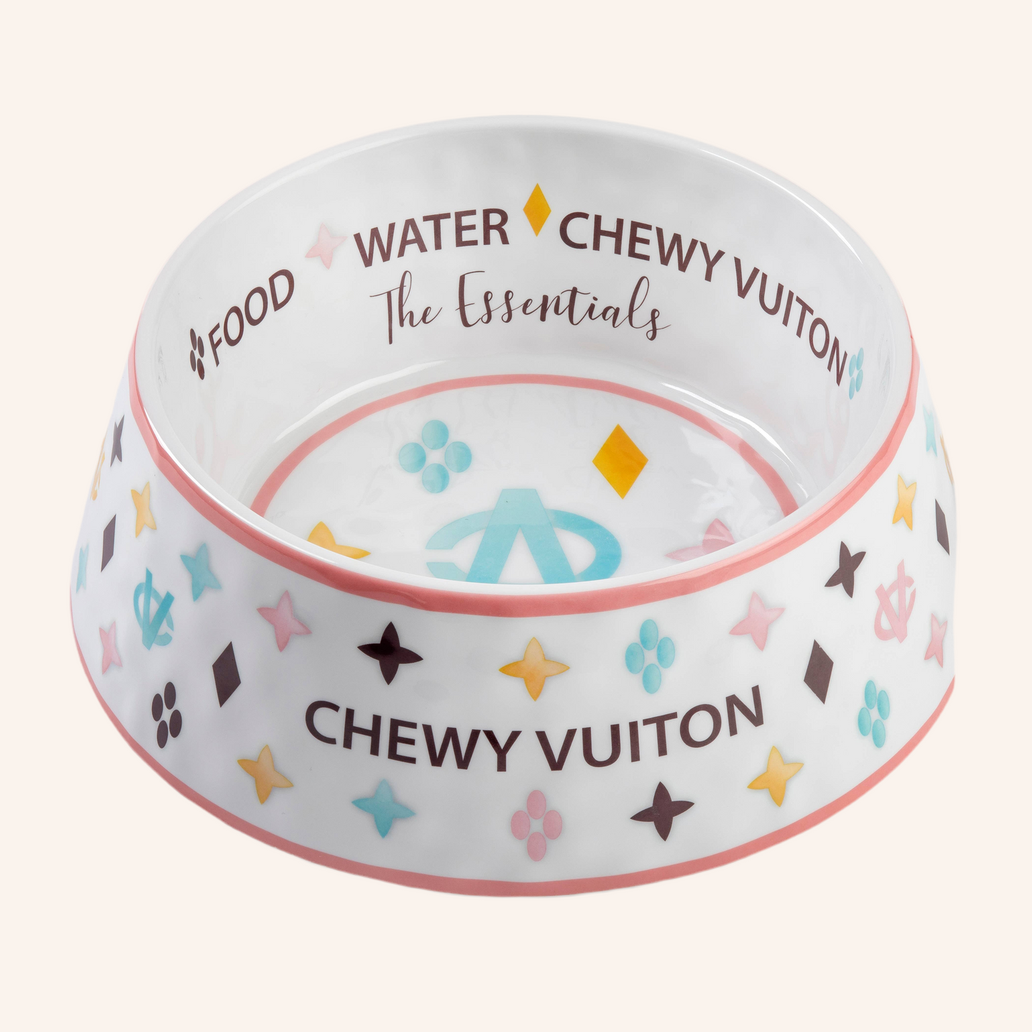 Weißer Hundenapf aus der Reihe "Chewy Vuiton", 3 Größen