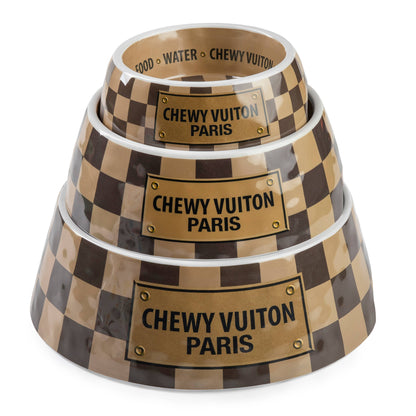 Chewy Vuiton Hundenapf – stylischer Designer-Napf im Schachbrettmuster. Kratzfest, BPA-frei & spülmaschinengeeignet