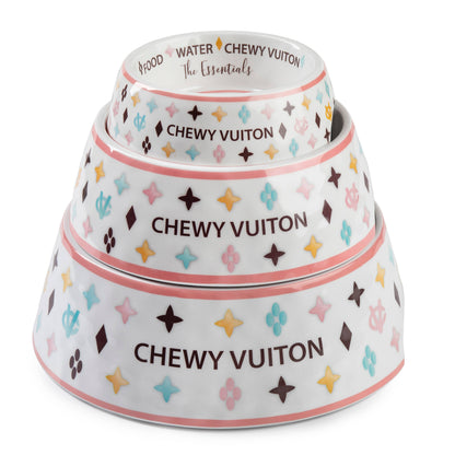 Weißer Chewy Vuiton Hundenapf – edles Design, rutschfest, BPA-frei & spülmaschinenfest