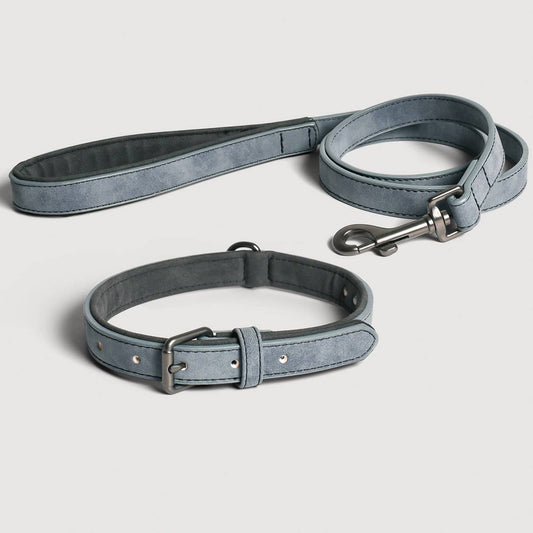 Halsband & Leinen Set aus veganem Leder - in zwei Farben mit gepolsterter Handschlaufe und 360° Drehkarabiner, komfortabel & stilvoll