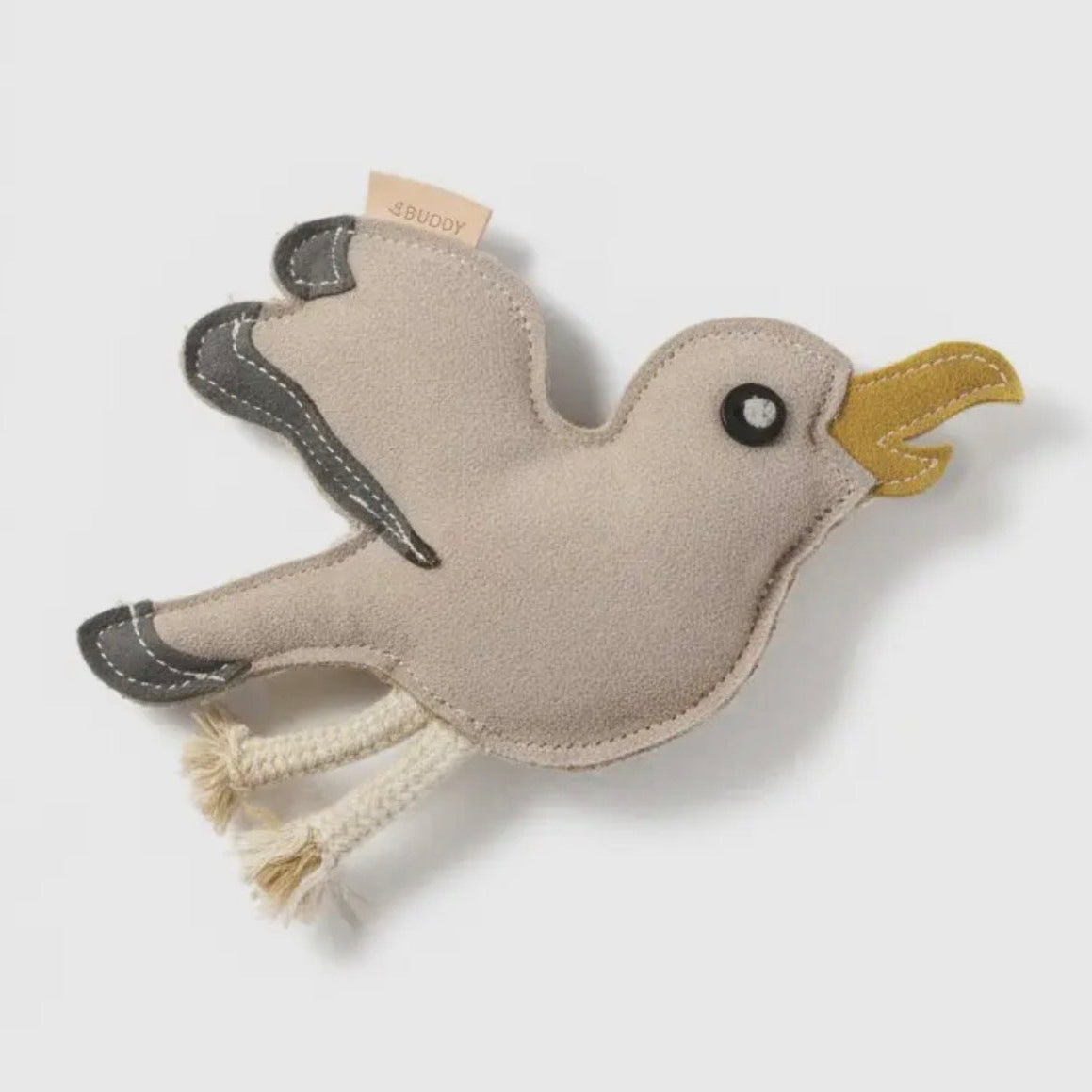 Handgefertigtes Hundespielzueg Möve aus Wildlederresten und Kokosfaser - nachhaltiges, plastikfreies Naturspielzeug für Hunde