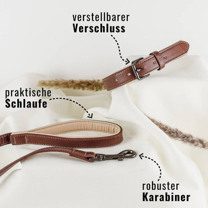 Halsband und Leinen Set – Veganes Leder - Braun
